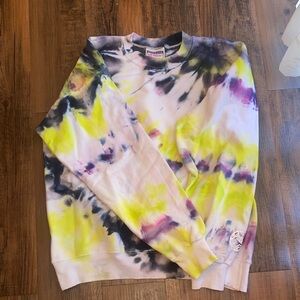 Hanes Yellow and Purple Tie-Dye Crewneck Sweater